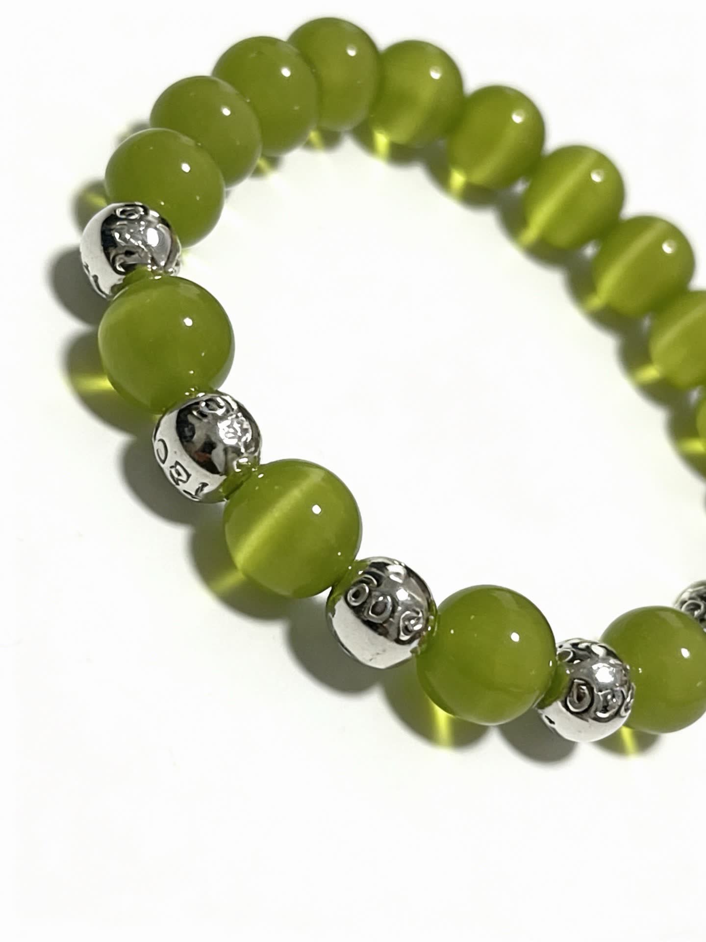 Tiffany & Co Green Beaded Bracelet with Silver Accents